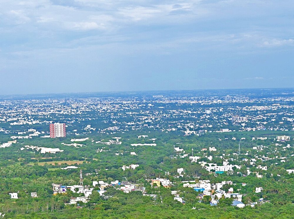 Green residential suburbs of Coimbatore seen from Marudhamalai hill