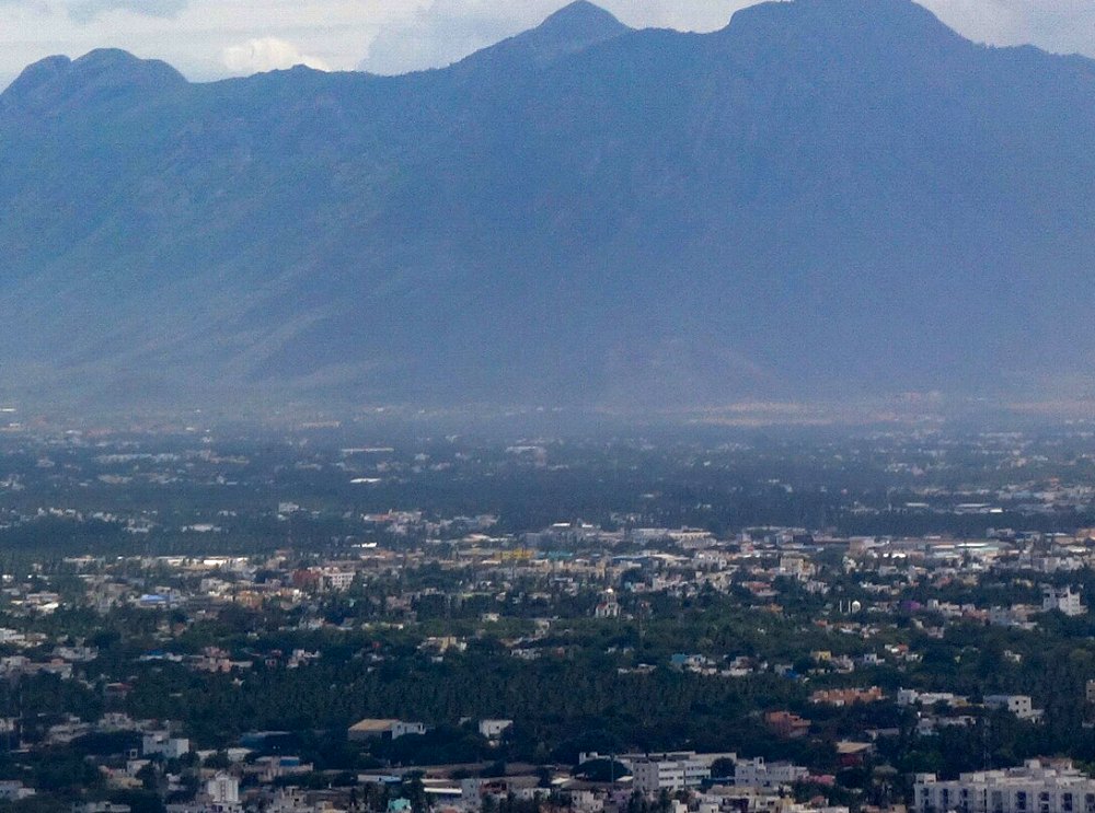 Aerial view of Coimbatore below the Nilgiri hills
